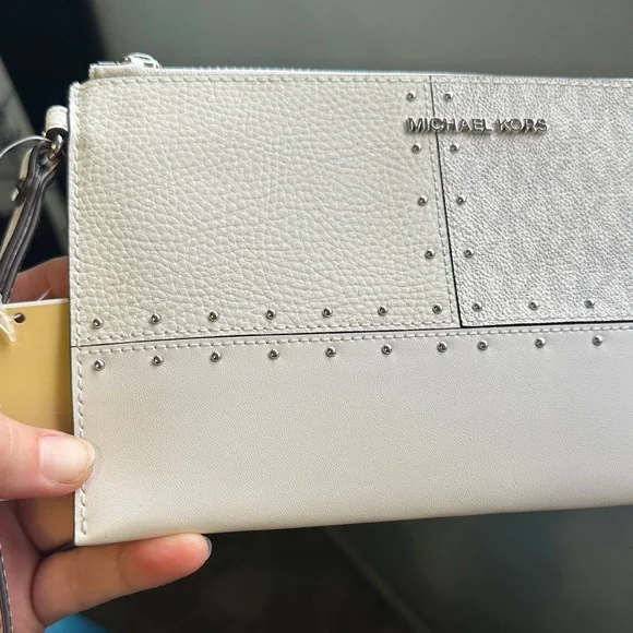Michael Kors White Wristlet with Silver Studs New Never Used, Perfect for a Gift - Picture 7 of 17
